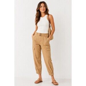Banana Republic Cargo Pants Womens 12 Tan Belted Utility Crop Ankle Cotton